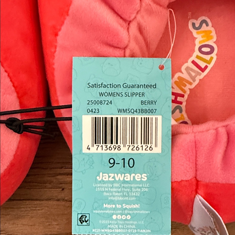 Original Squishmallows Strawberry Plush Slippers - Pink & Green Size 9/10 - Picture 2 of 6